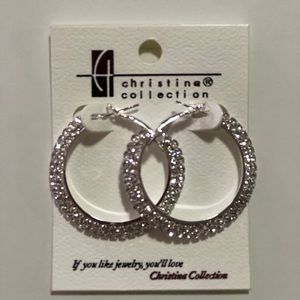 Silver medium studded hoop